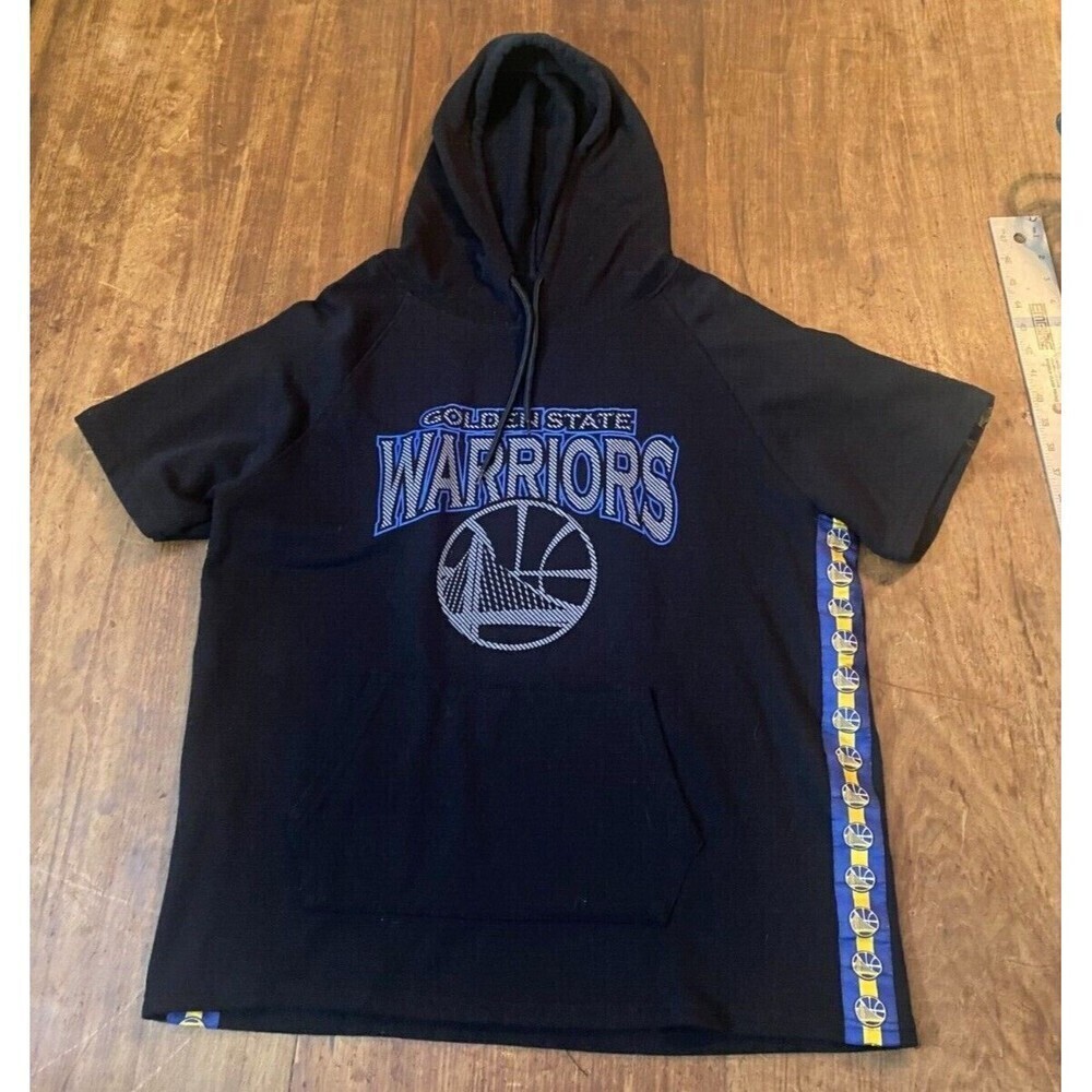 NBA Golden State Warriors Short Sleeve Hoodie Shirt Hooded Sz Med Black
